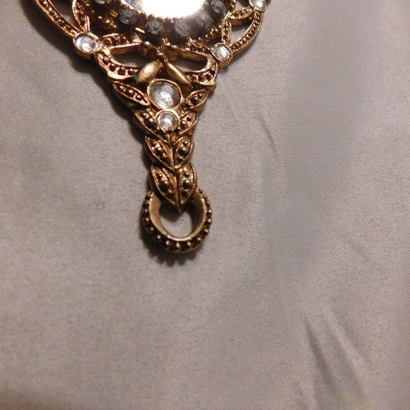 Vintage Gold Tone Small Hand Mirror with Rhinestones - Picture 6 of 8